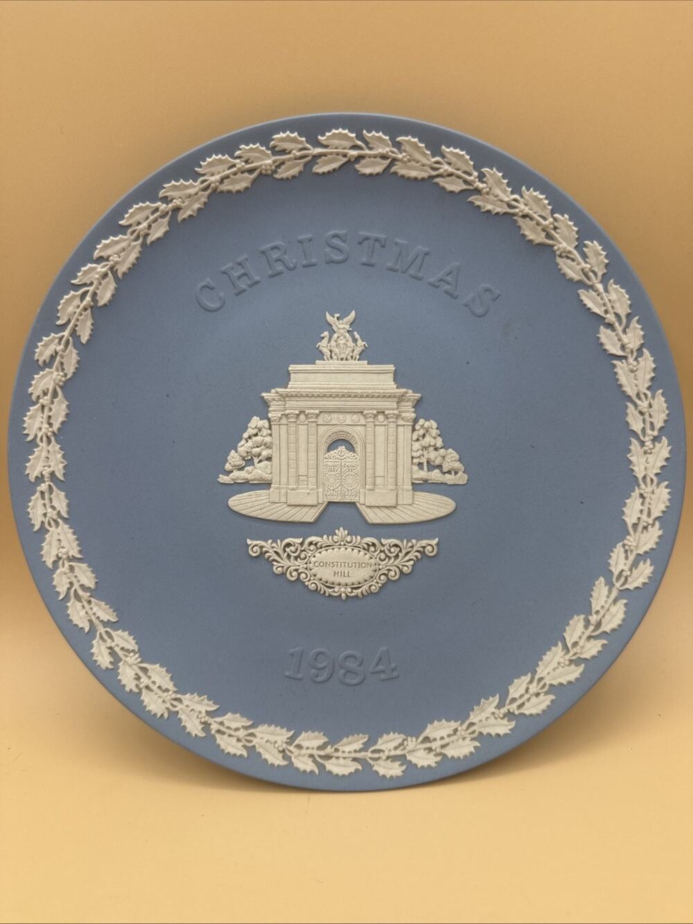 Wedgwood-Jasperware Blue-1984 Christmas Plate-Constitution Hill-8 Inch-England